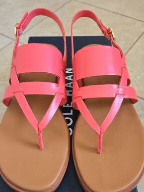 Cole Haan Coral Pink Leather T-Strap Slingback Sandals